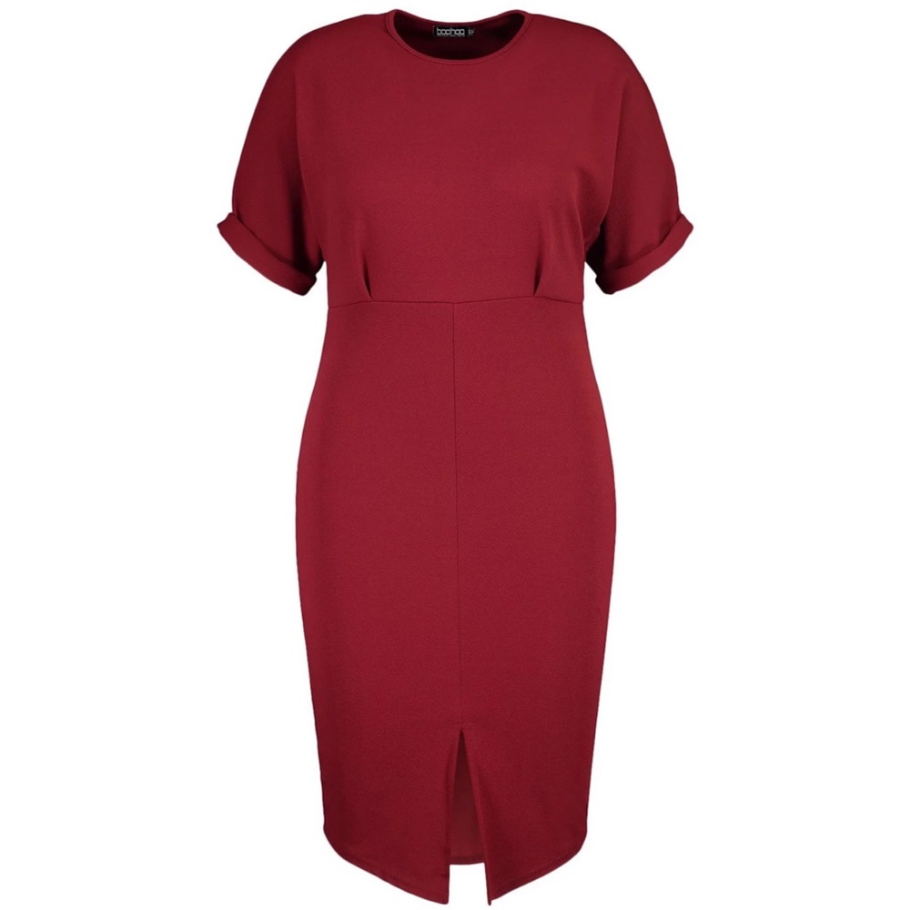 BooHoo Plus Wiggle Midi Dress - Wine Size 14